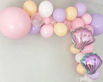 Mermaid Balloon Garland, Mermaid Party Balloon Arch, Under the Sea Birthday Party Decor, Seashell Pastel Balloon Garland, Shell Balloons,