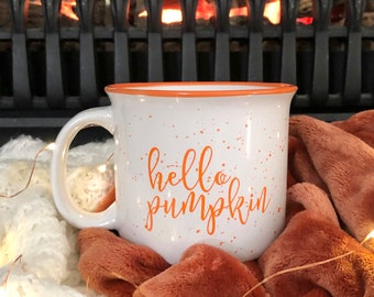 Hello Pumpkin Campfire Mug, Fall Mug, Pre-FALL SALE! 15 oz, Pumpkin Spice Latte, PSL Coffee Mug, Fall Decor, Pumpkin Decor, Coffee Cup