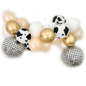 Disco Cowgirl Balloon Garland, Last Rodeo, Nashville Bachelorette, Nash Bash, Cowgirl Boots Balloons, Disco Ball Balloons, Giddy Up Party