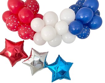 4th of July Balloon Garland, 4th of July Party Decorations, Red White Blue Balloons, Star Balloon Garland, Patriotic Balloon Arch Kit