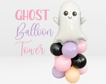 Pastel Halloween Balloons, Baby Ghost Balloon Tower, Halloween Decorations, Groovy Halloween Party Decor, Boo Birthday, Spooky Baby Shower