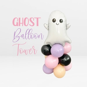 Pastel Halloween Balloons, Baby Ghost Balloon Tower, Halloween Decorations, Groovy Halloween Party Decor, Boo Birthday, Spooky Baby Shower