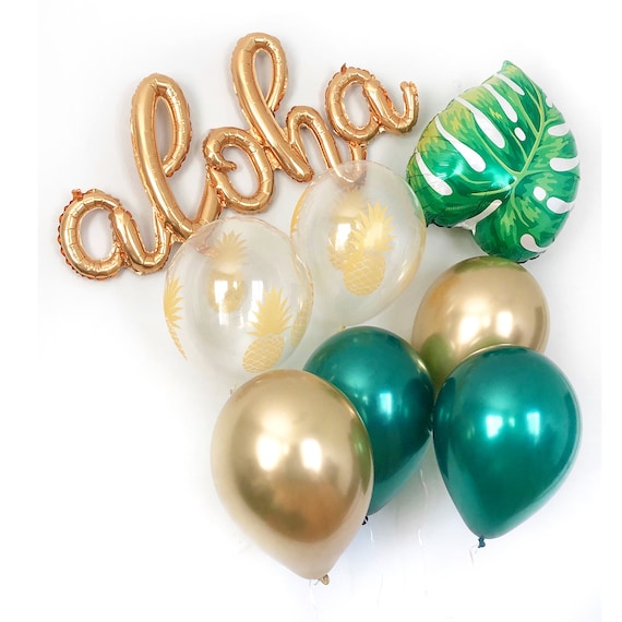 Tropical Party Balloons, Jungle Party Decorations, Safari Party Decor, Aloha Party Decorations, Gold Green Pineapple Balloon Decorations