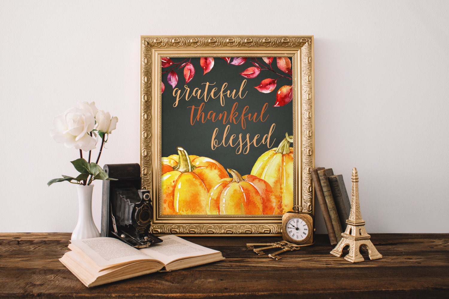 Grateful Thankful Blessed Printable Rustic Fall Printable Etsy