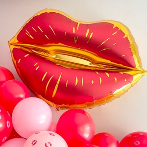 Red Lips Balloon, Valentine&#39;s Day Balloon, Valentine’s Day Decor, Bridal Shower Decor, Bachelorette Party Decor, Galentine&#39;s Day Decor