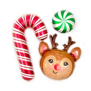Christmas Balloons, Candy Cane Balloon, Reindeer Balloon, Peppermint Swirl, Christmas Party Decor, Holiday Party Baby Shower