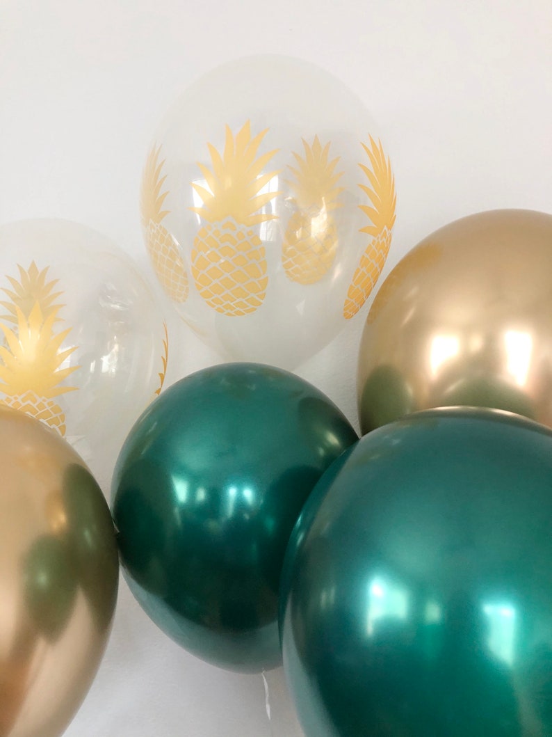 Jungle Party Decorations Tropical Balloons Safari Party Decor Chrome Gold Green Pineapple Balloon Decorations Luau Party Decorations