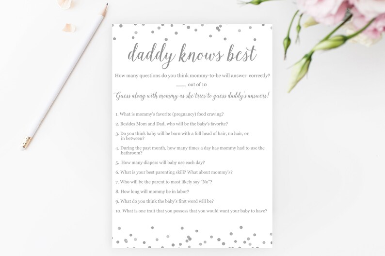 Daddy Knows Best Baby Shower Game Gender Neutral Printable Etsy
