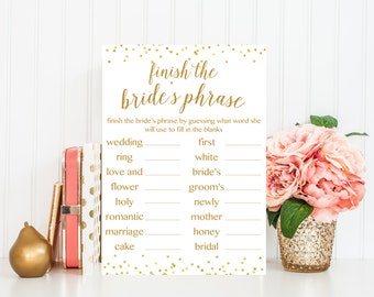 Finish the Bride's Phrase Game, Bridal Shower Games, Bridal Shower Game Printable, Who Knows the Bride Best, Bridal Shower Printable BRS1