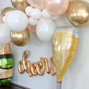 Gold Balloon Garland Kit, Champagne Bottle Balloon, Cheers Mylar Balloon, Champagne Glass Balloon, Wedding Decor, Bachelorette Party Decor image 3