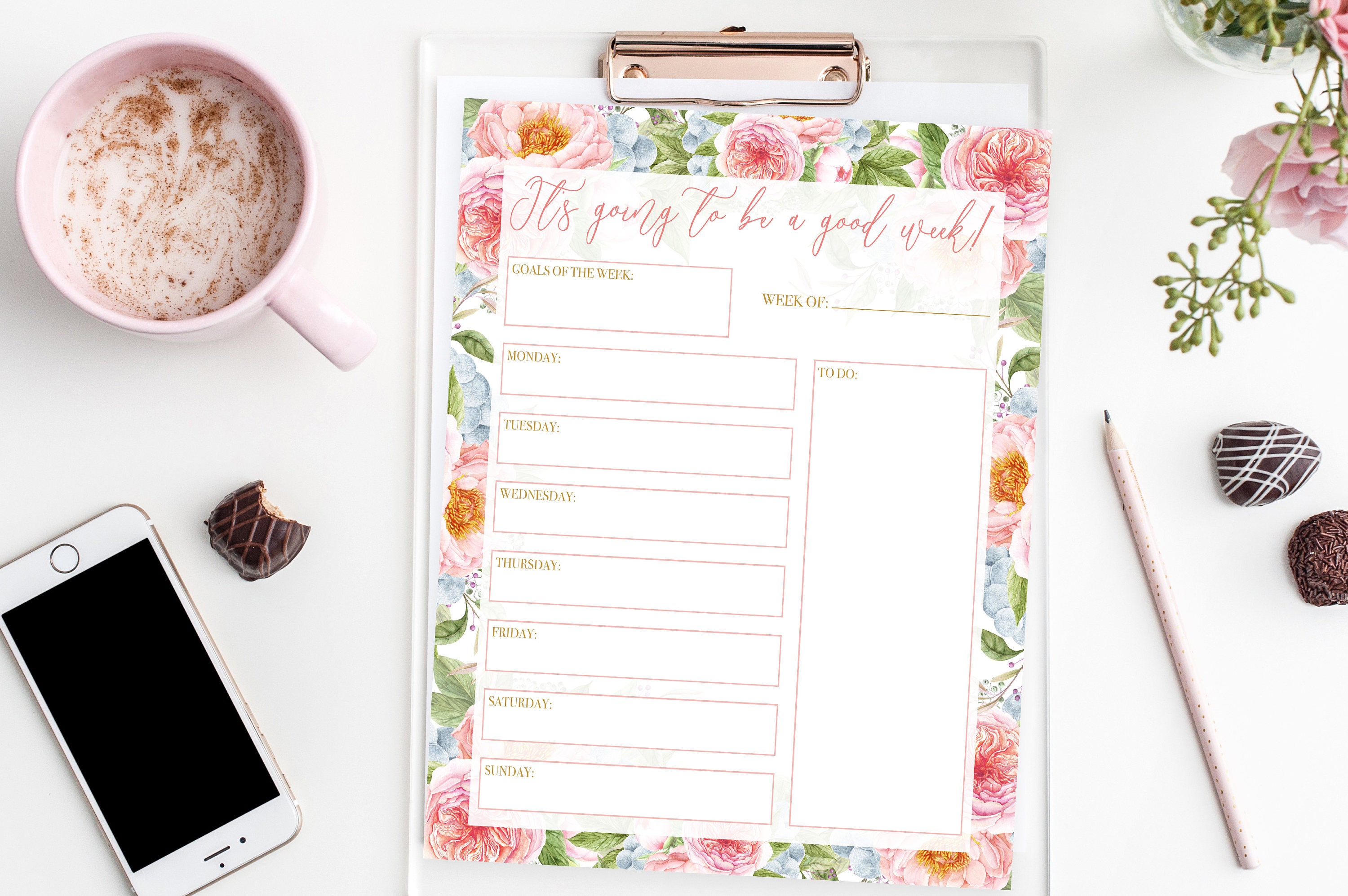 Weekly Planner Printable Flower Printable Weekly Planner | Etsy