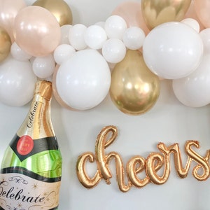 Gold Balloon Garland Kit, Champagne Bottle Balloon, Cheers Mylar Balloon, Champagne Glass Balloon, Wedding Decor, Bachelorette Party Decor image 2