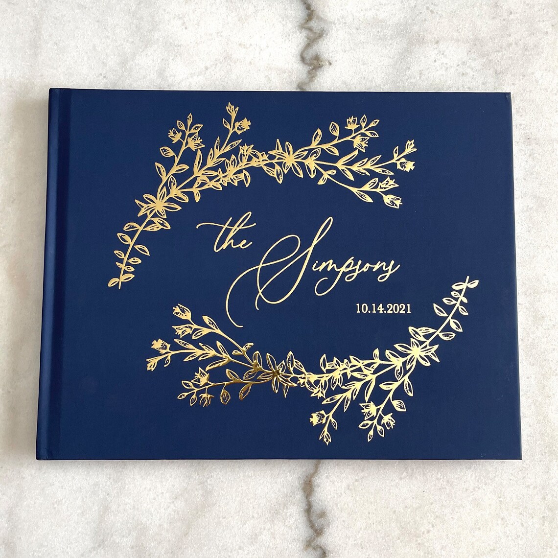 Navy Wedding Guest Book Gold Foil Guest book Custom Wedding image 1