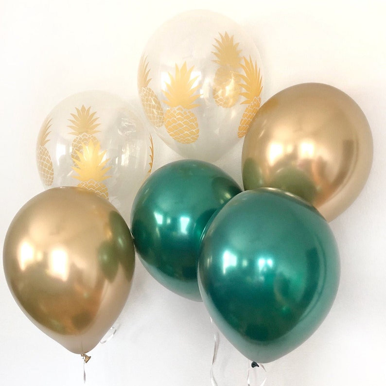 Jungle Party Decorations Tropical Balloons Safari Party Decor Chrome Gold Green Pineapple Balloon Decorations Luau Party Decorations