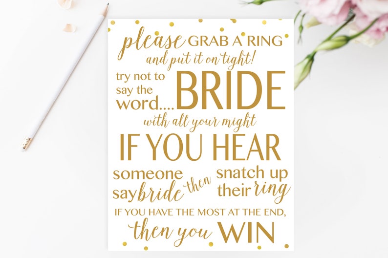 Gold Dont Say BRIDE Video game Printable, Bridal Shower Online games Printable, Bridal Shower Sport, Bridal Shower Printable Game titles, Gold Video games BRS1 image relating to Printable Bridal Shower Game identified as Gold Dont Say BRIDE Recreation Printable, Bridal Shower Video games Printable, Bridal Shower Recreation, Bridal Shower Printable Online games, Gold Game titles BRS1