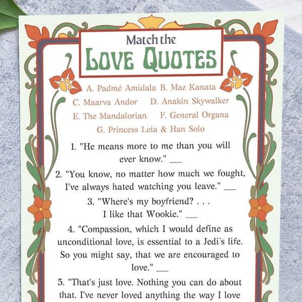 Scifi Space Opera: Match the Movie Quotes Wedding Game - Digital Instant Download - Art Nouveau - Geek Nerd Party - Printable Stationery