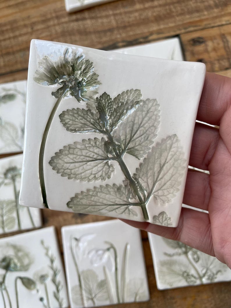 Botanical Ceramic Tiles End of Summer Pale Green Etsy UK