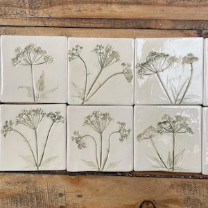 Botanical CowParsley Ceramic Tiles - 9cm