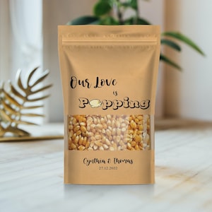 Our Love is Popping, Personalized Personalized Popcorn Kernel Bag, Wedding Favor Bags, Pop Corn Favor Bag, Bridal Shower Favor, Baby Shower