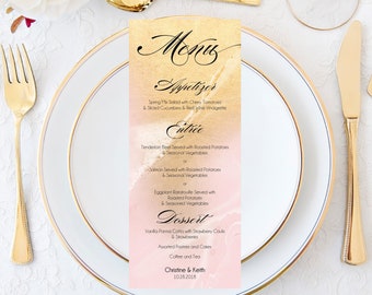 Wedding Menu, Template, Printable, Menu Cards, Instant Download, Editable, PDF, Blush Pink, Gold Menu, Marble Design, Customizable, Digital