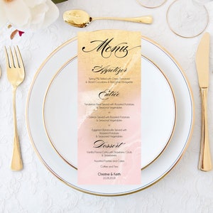 Menu de mariage, Blush Pink, Menu Or, Menu de mariage en marbre, Cartes Menu anniversaire, Menu Répétition Dîner, Carte Menu, Cartes Menu Anniversaire
