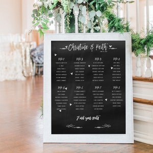 Chalkboard Seating Chart, Chalkboard Printed Seating Plan, Wedding Seating Chart, Wedding Seating Poster image 1