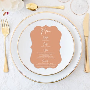 Karty menu w kolorze terakoty, karty menu weselnego z nadrukiem w kolorze białym lub terakotowym,