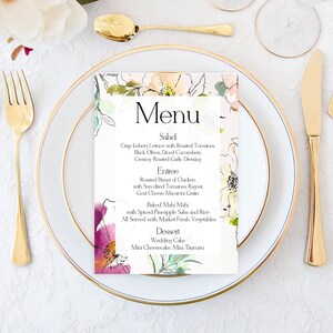 Wedding Menu Cards, Floral Wedding Menu, Rehearsal Dinner Menu, Birthday Menu,