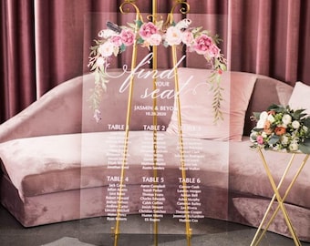 Plano de asientos de acrílico, letrero de asientos para bodas, plano de asientos de bienvenida, plano de asientos de acrílico personalizado