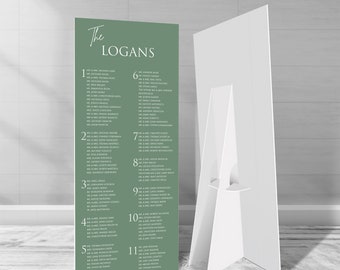 Extra Large Wedding Seating Chart, Sage Green, 6 Foot Seating Chart, Minimalist Wedding Seating Plan, Seating Plan Sign, Guest Seating Sign