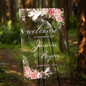 Acrylic Wedding Signs, Welcome Wedding Sign, Welcome Sign, Floral Wedding Sign, Custom Acrylic Sign