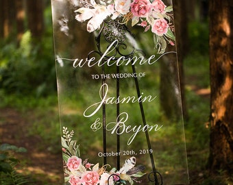Acrylic Wedding Signs, Welcome Wedding Sign, Welcome Sign, Floral Wedding Sign, Custom Acrylic Sign