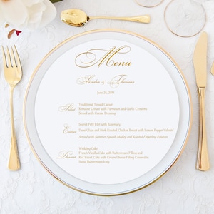 Karty Menu, Karty Menu Ślubne, Złote Karty Menu, Okrągłe, Okrągłe Menu, Karty Menu Charger