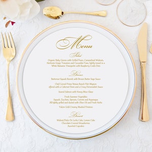 Karty menu, Karty menu weselne, Złote karty menu, Okrągłe, Koło, Okrągłe menu, Karty menu kolacji, Menu, Koło, Karty menu Charger, Menu na imprezę