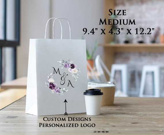 Small White and Kraft Personalized Favor Bags Handle Gift Bags Event Launch Party Bags Etsy