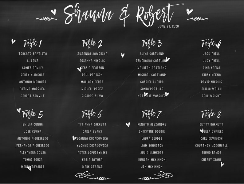 Chalkboard Seating Chart, Chalkboard Printed Seating Plan, Wedding Seating Chart, Wedding Seating Poster image 7