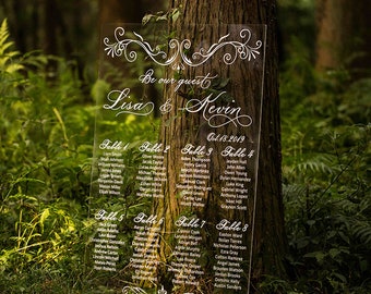 Plano de asientos de acrílico, letrero de asientos para bodas, plano de asientos de bienvenida, plano de asientos de acrílico personalizado