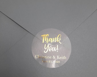 Clear Gold Foil Stickers, Gold Foil Monogram, Clear Gold Foil Labels, Round Clear Stickers, Wedding Stickers