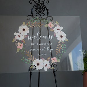 Acrylic Wedding Signs, Welcome Wedding Sign, Welcome Sign, Floral Wedding Sign, Custom Acrylic Sign, Wreath Sign image 8