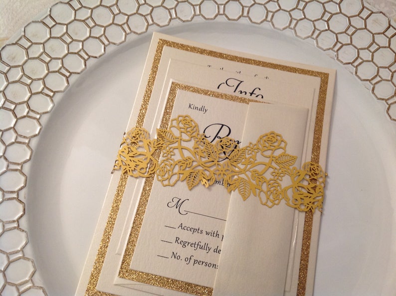 Wedding Invitation Belly Band Black Laser Cut Paper Bands Etsy