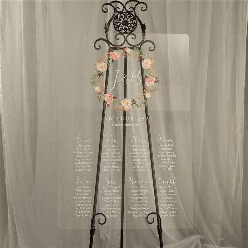 Wedding Seating Sign Custom Acrylic Seating Chart Welcome Seating Chart Floral Wreath Acrylic Seating Chart