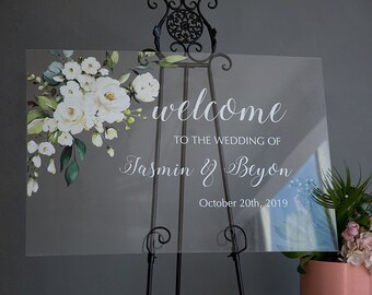 Acrylic Wedding Signs, Welcome Wedding Sign, Welcome Sign, Floral Wreath Sign, Custom Acrylic Sign, Wreath Sign