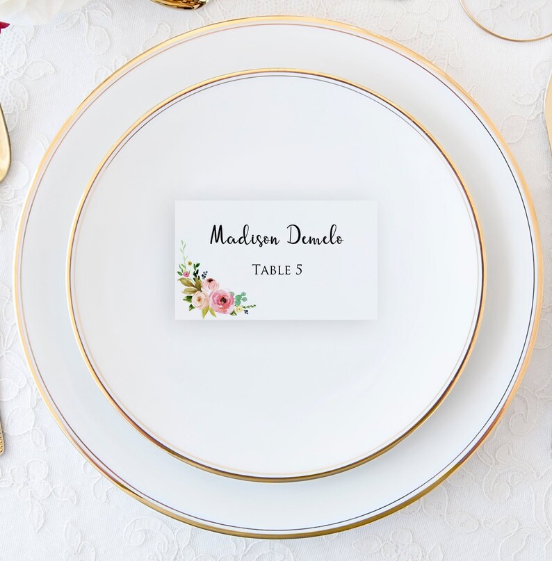 Watercolor Wedding Place Cards Floral Place Cards Wedding Escort Cards