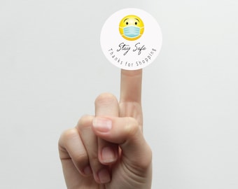 Small Business Stickers, Thank You For Shopping. Stay Safe Message, Wear a Mask, Business Packaging Labels, Etsy Shop Supplies