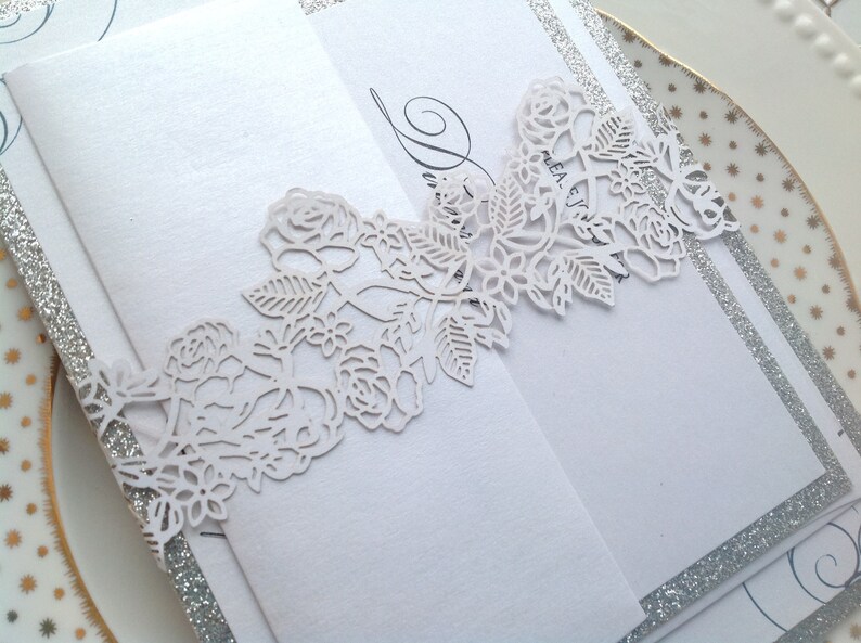 Wedding Invitation Belly Band Black Laser Cut Paper Bands Etsy