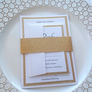 Invitations de mariage scintillantes, invitation de scintillement d'or, carte de RSVP, carte de détails de mariage, enveloppes, impression d'adresse de retour, invitation de partie
