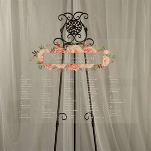 Acrylic Seating Chart with Blush Flowers, Wedding Seating Sign, Welcome Seating Chart, Custom Acrylic Seating Chart