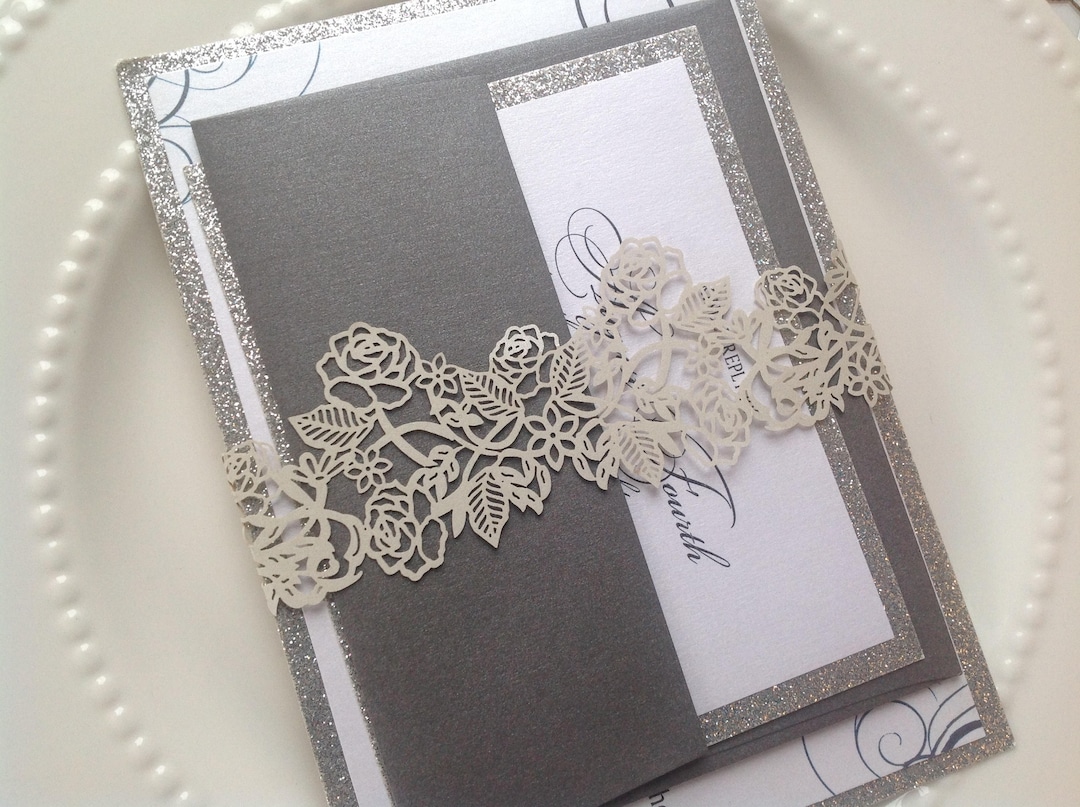 Laser Cut Belly Band Wedding Invitation Belly Band Silver Etsy