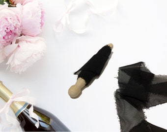 Black Hand-Torn Chiffon Ribbon, Frayed Edge, Invitation Bands