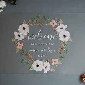 Acrylic Wedding Signs, Welcome Wedding Sign, Welcome Sign, Floral Wedding Sign, Custom Acrylic Sign, Wreath Sign image 6